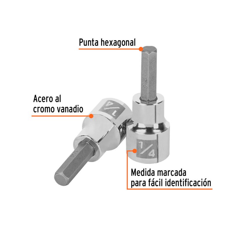 D-4990-1-4FC1.jpg Código: 13465 Dado punta hexagonal de 1/4', cuadro 3/8', Truper D-4990-1-4
