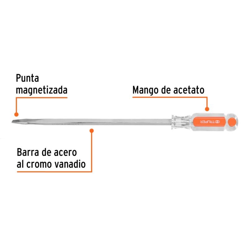 Código: 14107 Desarmador plano 5/16 x 10' barra cuadrada mango acetato DC-5-16X10
