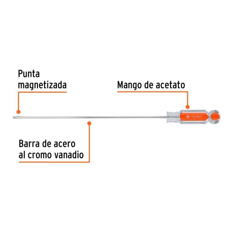 Código: 14026 Desarmador cabinet 1/8' x 8' mango de acetato, Truper DG-1-8X8