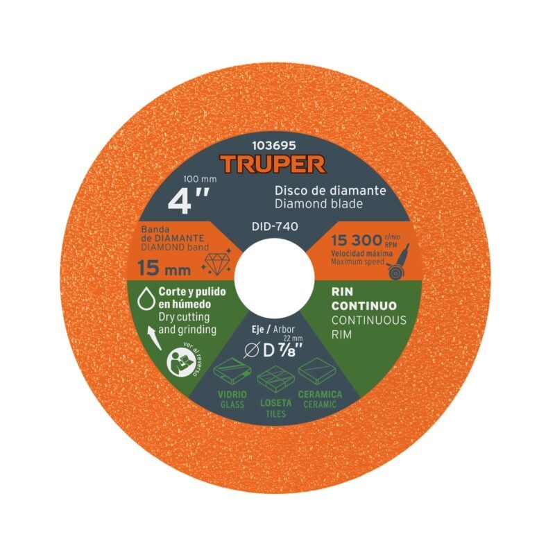 Código: 103695 Disco de diamante 4', corte de vidrio, Truper DID-740