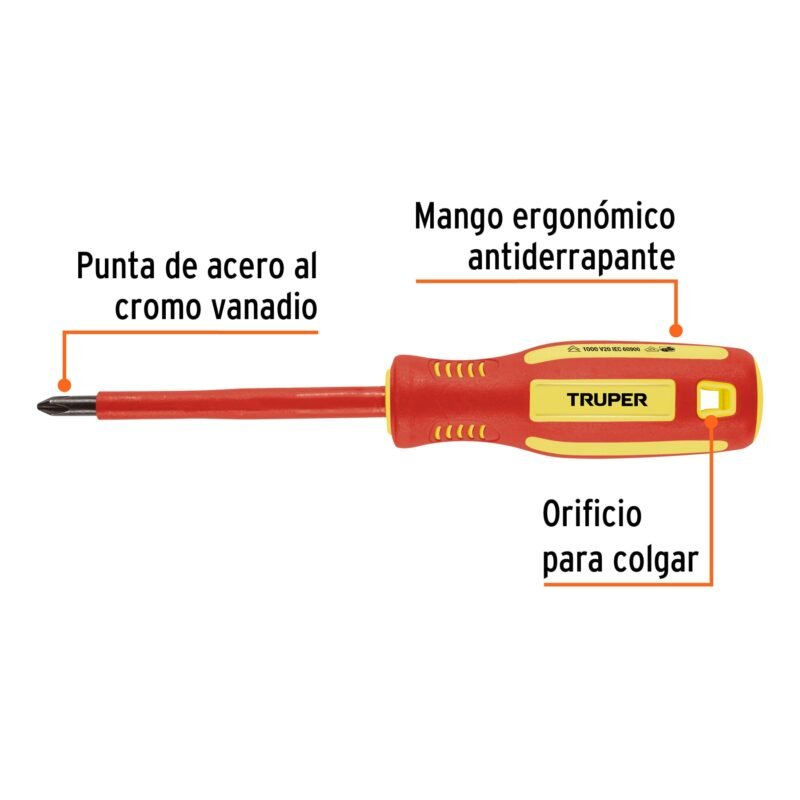 Código: 102241 Desarmador dieléctrico de cruz 1/4' x 4', Truper DP-1-4X4D