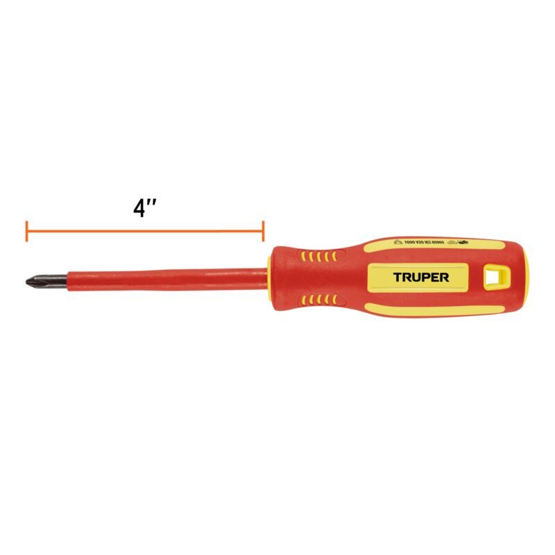 Código: 102241 Desarmador dieléctrico de cruz 1/4' x 4', Truper DP-1-4X4D