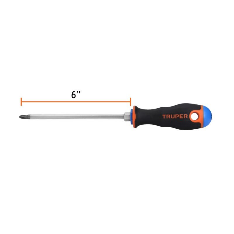 Código: 14079 Desarmador de cruz 1/4' x 6' mango Comfort Grip, Truper DP-1-4X6B