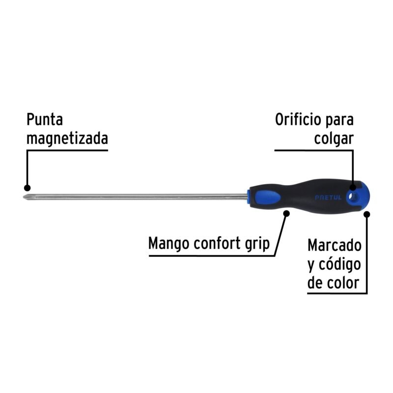 DP-1-4X8BPFC1.jpg Código: 21497 Desarmador de cruz 1/4' x 8' mango Comfort Grip, Pretul DP-1-4X8BP