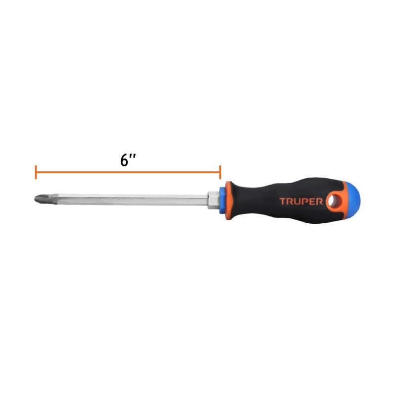 Código: 18548 Desarmador de cruz 5/16' x 6' mango Comfort Grip, Truper DP-5-16X6B