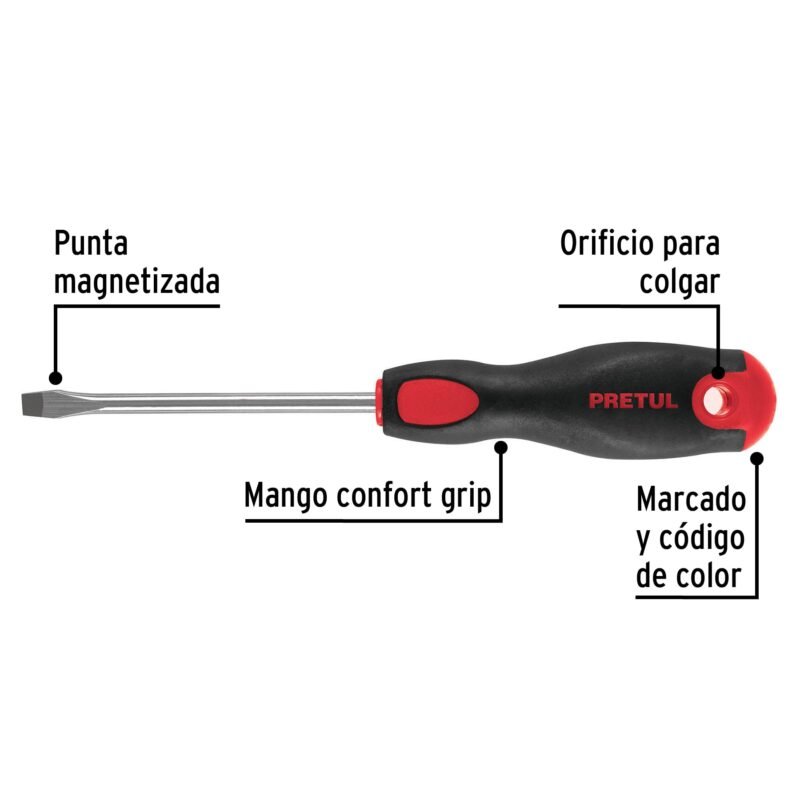 DR-1-4X4BPFC1.jpg Código: 21481 Desarmador plano 1/4' x 4'mango Comfort Grip, Pretul DR-1-4X4BP