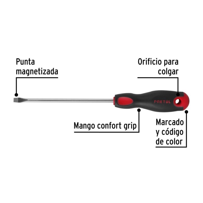 DR-1-4X6BPFC1.jpg Código: 21484 Desarmador plano 1/4' x 6'mango Comfort Grip, Pretul DR-1-4X6BP