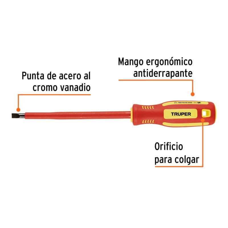 Código: 102243 Desarmador dieléctrico plano 1/4' x 6', Truper DR-1-4X6D