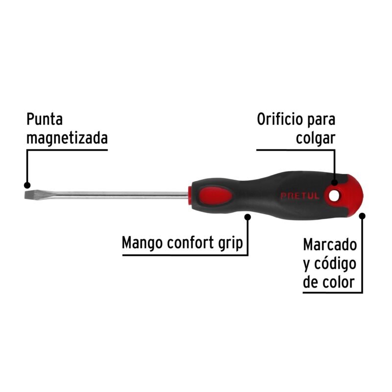 DR-3-16X4BPFC1.jpg Código: 21480 Desarmador plano 3/16 x 4' mango Comfort Grip, Pretul DR-3-16X4BP