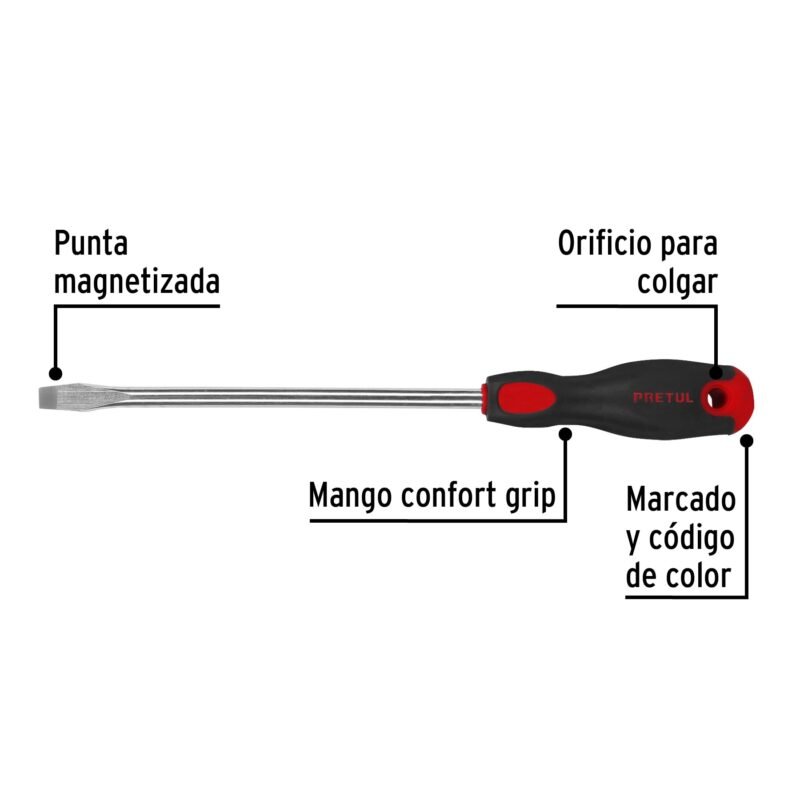DR-3-8X8BPFC1.jpg Código: 28080 Desarmador plano 3/8' x 8' mango Comfort Grip, Pretul DR-3-8X8BP