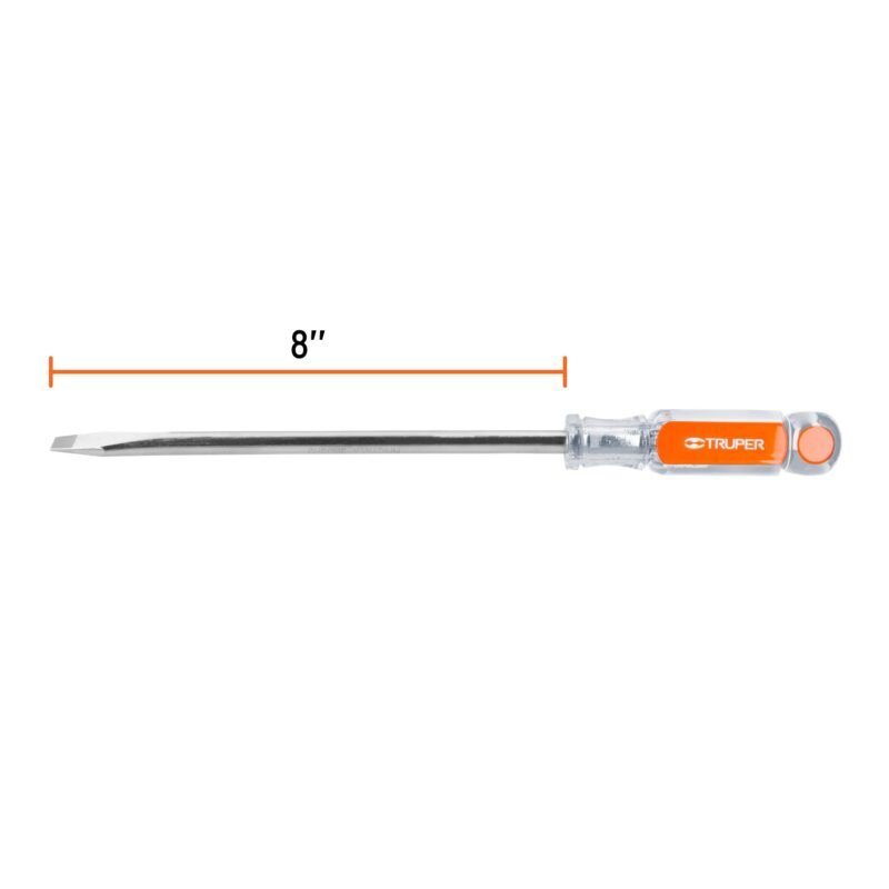 Código: 14008 Desarmador plano 3/8' x 8' mango de acetato, Truper DR-3-8X8