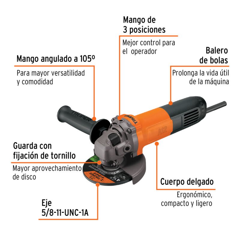ESMA-4-1-2A12FC1.jpg Código: 14013 Esmeriladora angular 4-1/2', 700W, TRUPER PRO ESMA-4-1-2A12
