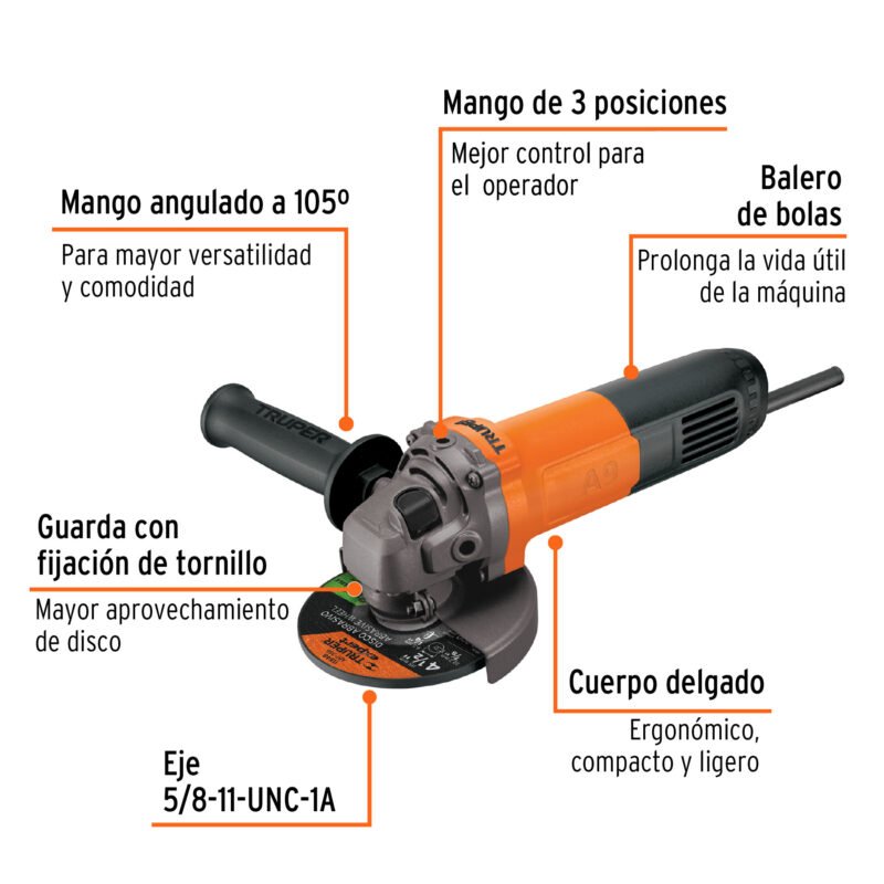 ESMA-4-1-2A9FC1.jpg Código: 16683 Esmeriladora angular 4-1/2', 800W, TRUPER PRO ESMA-4-1-2A9