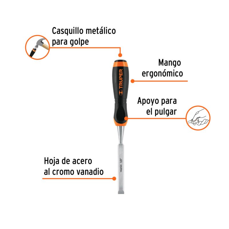 Código: 14621 Formón 1/2' mango Comfort Grip, Truper FT-1-2