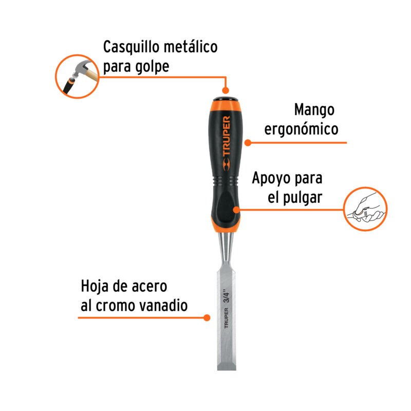 Código: 14627 Formón 3/4' mango Comfort Grip, Truper FT-3-4