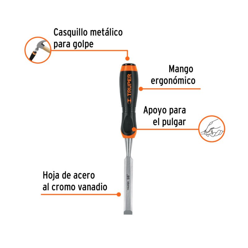 Código: 14624 Formón 5/8' mango Comfort Grip, Truper FT-5-8