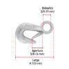 Código: 44075 Gancho eslinga de acero forjado 3/4', carga 500 kg, Fiero GANES-3-4