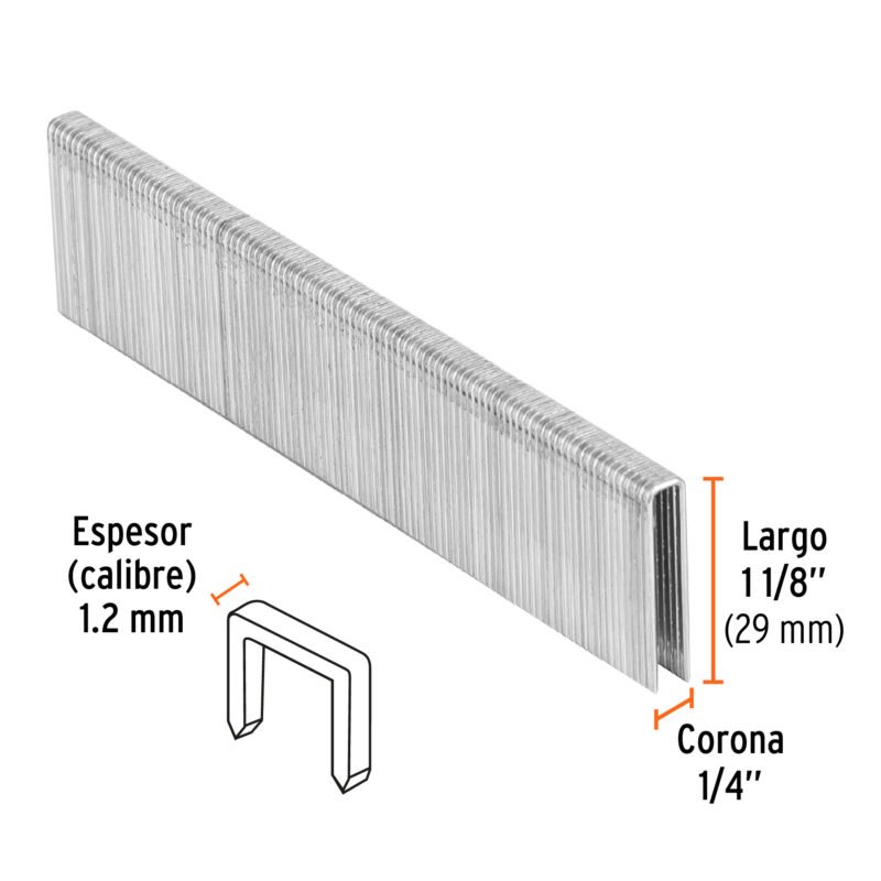 Código: 18275 Caja con 5000 grapas corona 1/4' calibre 18, 28mm p/ENNE-120 GRANEU-1-4-28