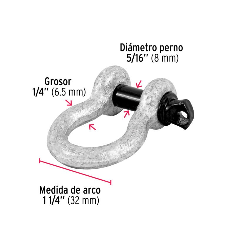 GRI-1-4FC2.jpg Código: 44967 Grillete de acero forjado 1/4', Fiero GRI-1-4