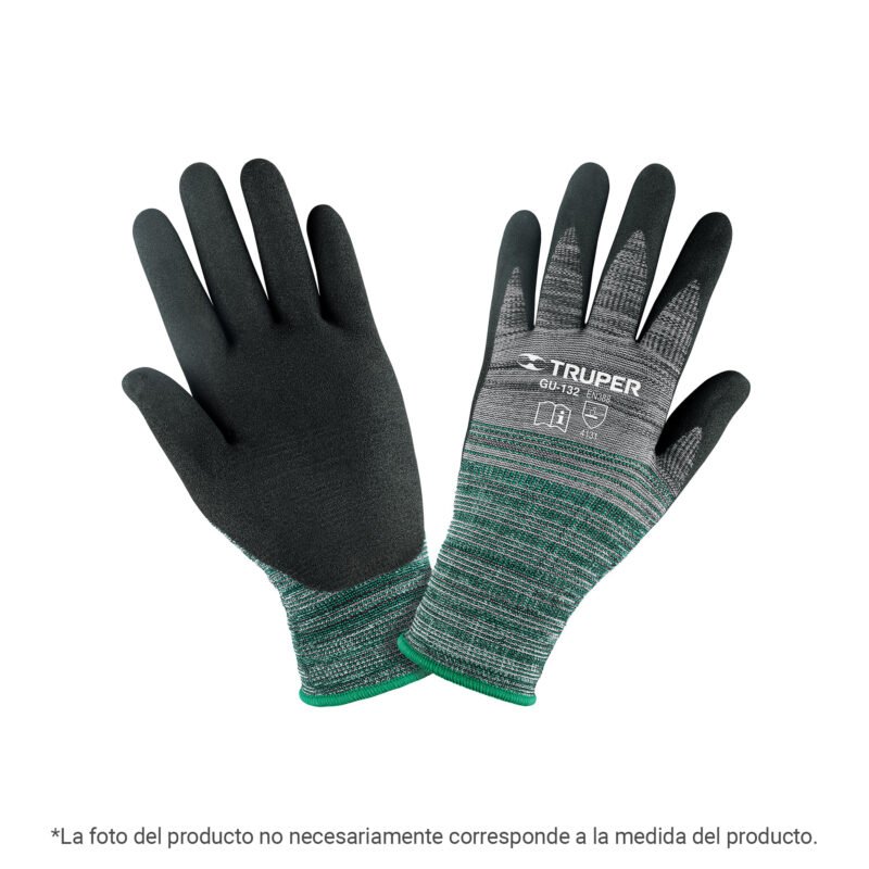 GU-134.jpg Código: 103869 Guantes de nylon recubiertos de nitrilo arenoso, XG, Truper GU-134