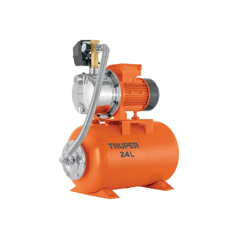 HIDR-3-4X24.jpg Código: 104046 Equipo hidroneumático 24L, bomba jet inox. 3/4 HP, TRUPER HIDR-3-4X24