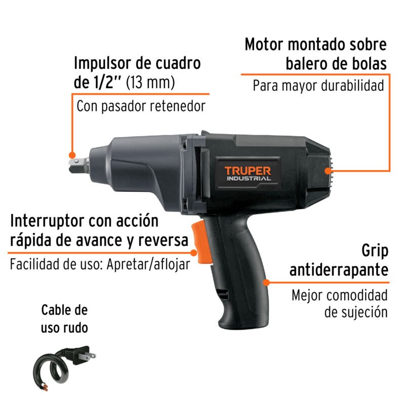 IMP-1-2NFC1.jpg Código: 11682 Llave de impacto 1/2', 900W, 162 lb/ft, TRUPER INDUSTRIAL IMP-1-2N