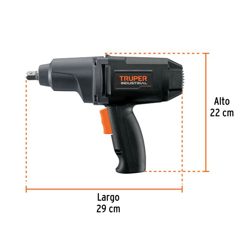 IMP-1-2NFC2.jpg Código: 11682 Llave de impacto 1/2', 900W, 162 lb/ft, TRUPER INDUSTRIAL IMP-1-2N