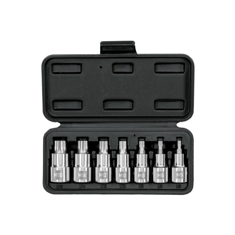 Código: 101305 Juego de 7 dados cuadro 1/2' punta corta bristol, en estuche JD-1-2X7-BC