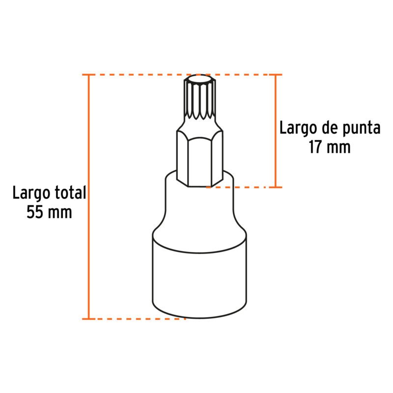Código: 101305 Juego de 7 dados cuadro 1/2' punta corta bristol, en estuche JD-1-2X7-BC