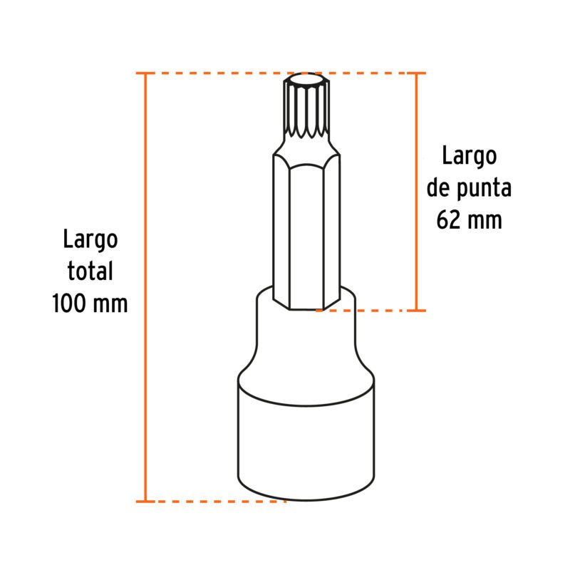 Código: 101306 Juego de 7 dados cuadro 1/2' punta larga bristol, en estuche JD-1-2X7-BL