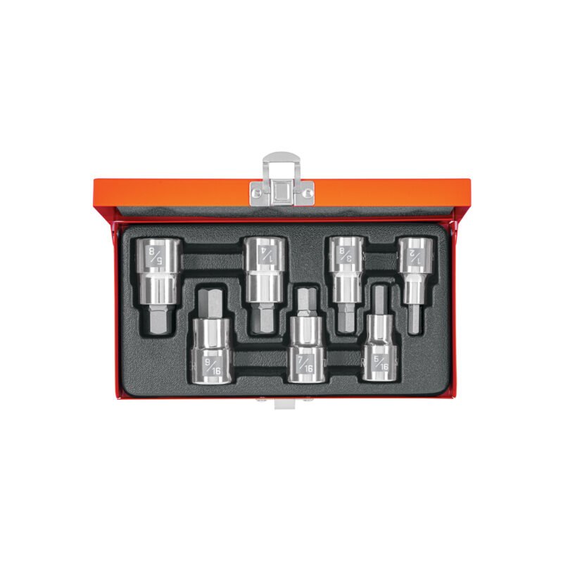 Código: 13929 Juego de 7 dados cuadro 1/2' punta hex std, estuche metálico JPH-1-2X7PH