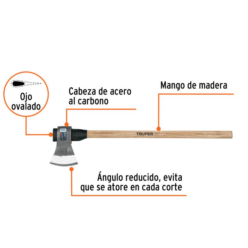 LE-3-1-2MMFC1.jpg Código: 102980 Hacha labor entera 3-1/2lb, mango de madera 36', TRUPER LE-3-1-2MM
