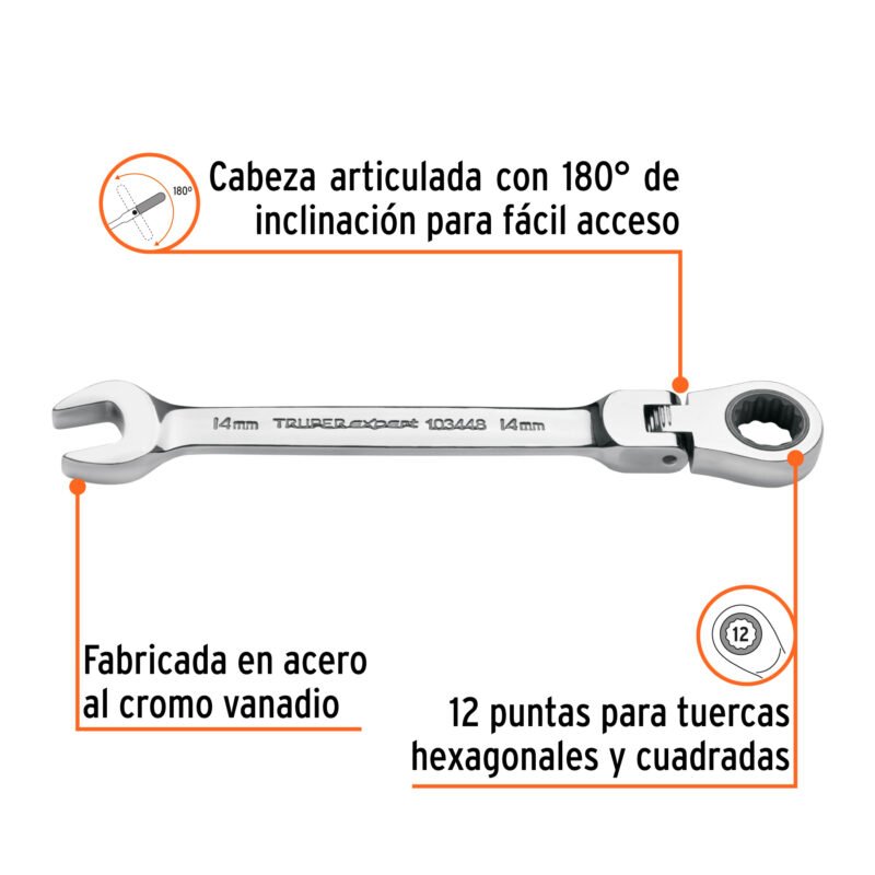 LL-2014MXFFC1.jpg Código: 103448 Llave combinada con matraca 14 mm flexible, Expert LL-2014MXF