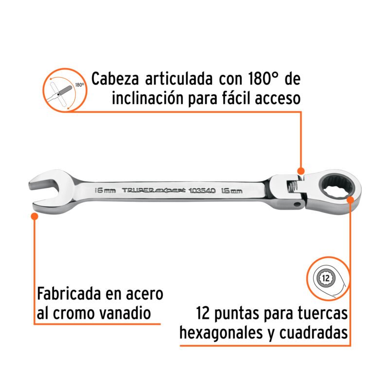 LL-2016MXFFC1.jpg Código: 103540 Llave combinada con matraca 16 mm flexible, Expert LL-2016MXF
