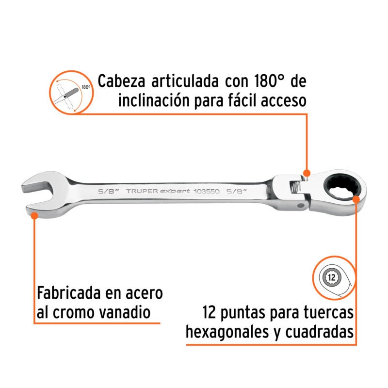 Código: 103550 Llave combinada con matraca 5/8' flexible, Expert LL-2020XF