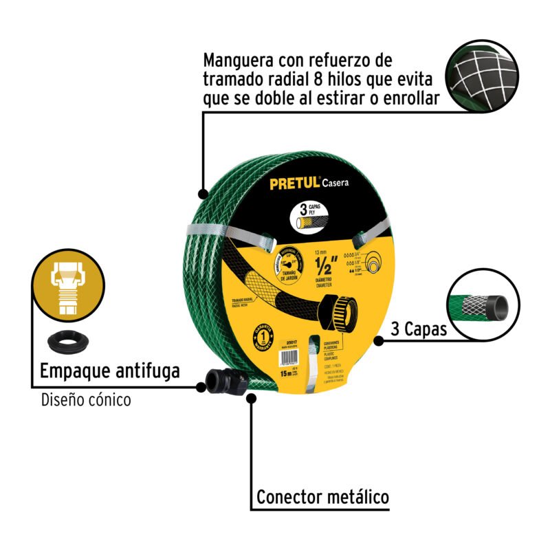 MAN-15X1-2PRFC2.jpg Código: 25017 Manguera 1/2' reforzada 3 capas 15m conexiones plást, Pretul MAN-15X1-2PR