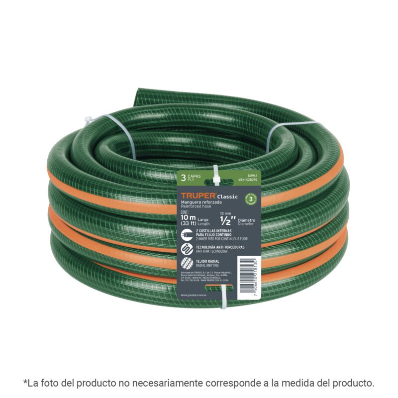 Código: 103943 Manguera de jardín 1/2', 3 capas, 15m, sin conexiones TRUPER MAN-15X1-2RS