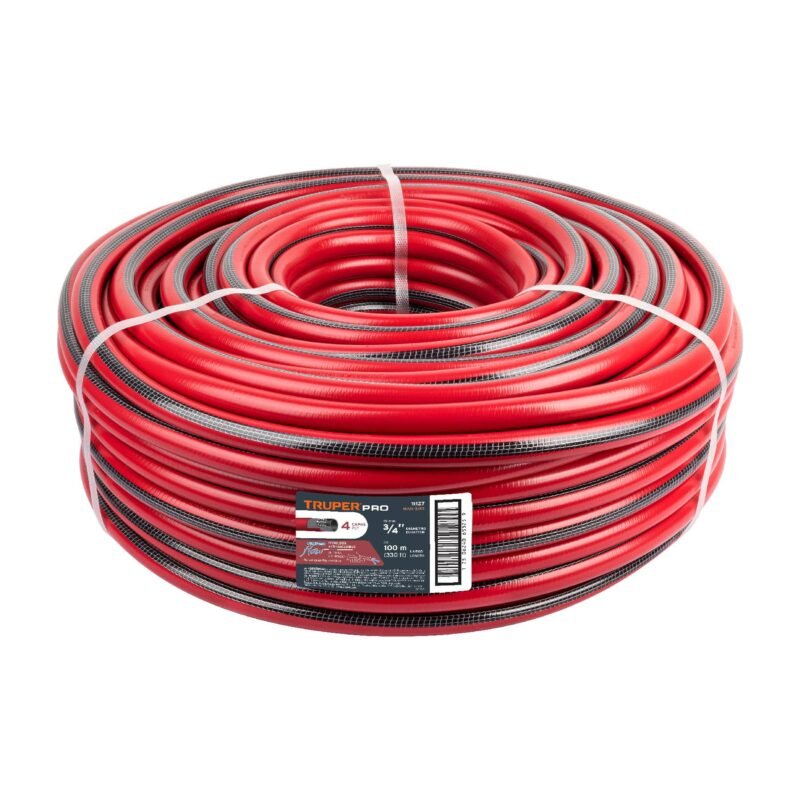 MAN-3-4X.jpg Código: 11127 Metro de manguera 3/4' 4 capas en rollo de 100 m, Truper MAN-3-4X