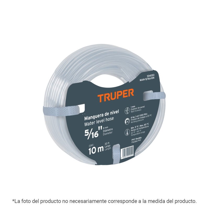Código: 104055 Manguera de Nivel, 3/8', rollo de 3m, TRUPER MAN-3-8X3N