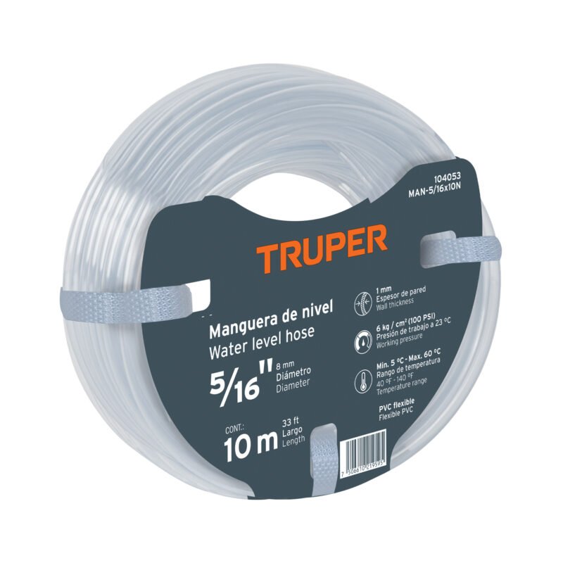 MAN-5-16X10N.jpg Código: 104053 Manguera de Nivel, 5/16', rollo de 10m, TRUPER MAN-5-16X10N