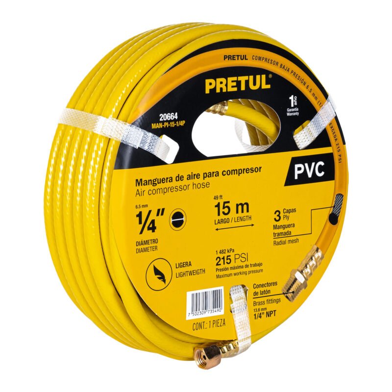 MAN-PI-15-1-4P.jpg Código: 20664 Manguera para compresor, de PVC, 15m x 1/4', Pretul MAN-PI-15-1-4P