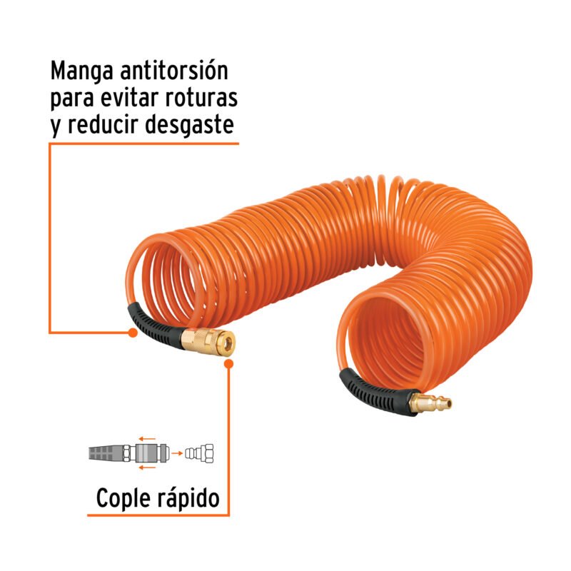 MAN-R-15FC1.jpg Código: 19075 Manguera para compresor, tipo resorte, 15.2 m, TRUPER MAN-R-15
