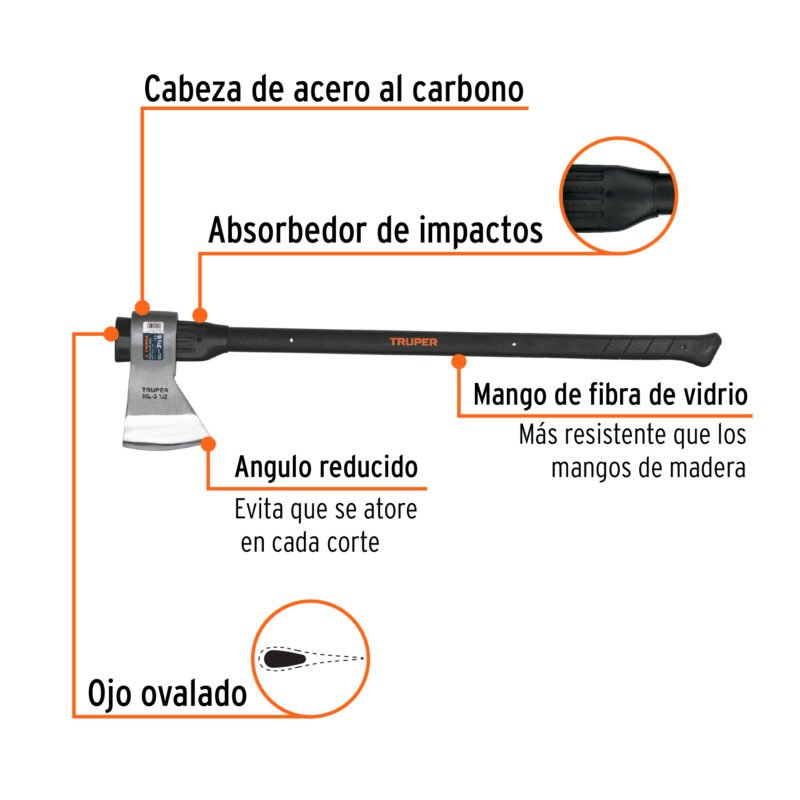 ML-3-1-2MFC1.jpg Código: 14970 Hacha media labor 3-1/2 lb, mango de fibra de vidrio 36' ML-3-1-2M