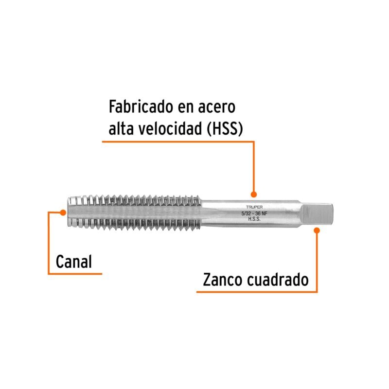 MT-5-32X36FC1.jpg Código: 11418 Machuelo semicónico 5/32' x 36 cuerda fina, Truper MT-5-32X36