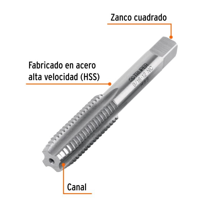 Código: 11421 Machuelo semicónico 9/16'x12 UNC, estuche individual, Truper MT-9-16X12
