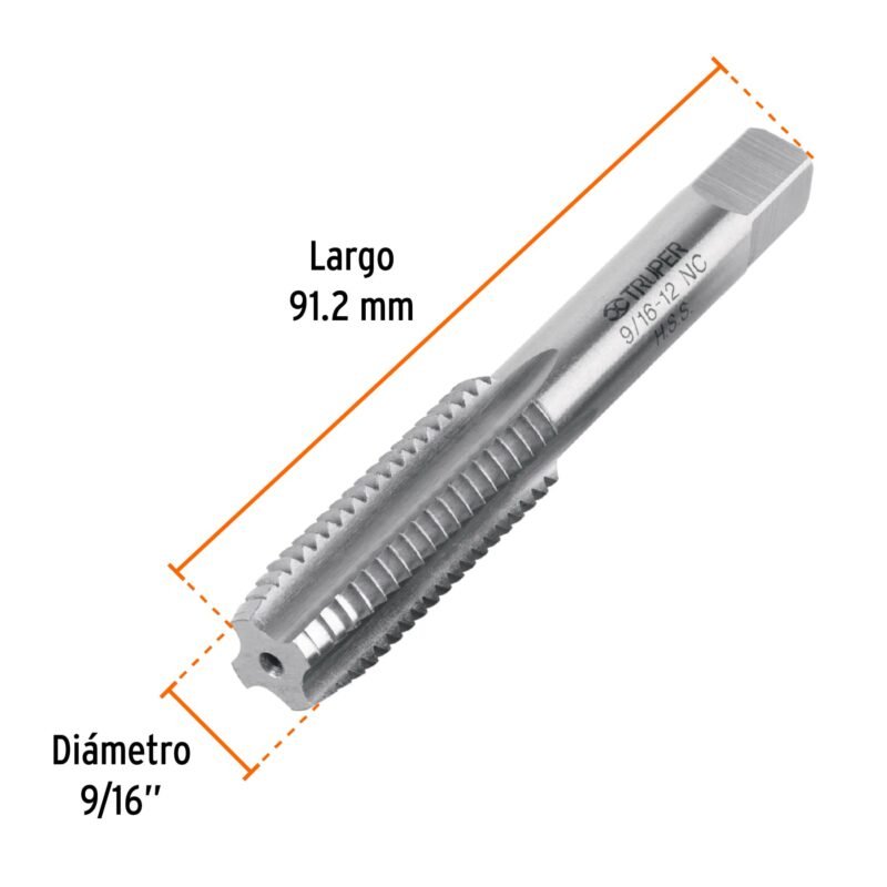 Código: 11421 Machuelo semicónico 9/16'x12 UNC, estuche individual, Truper MT-9-16X12
