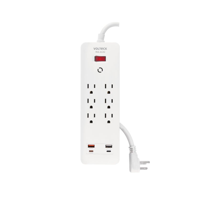 MUL-612U.jpg Código: 45662 Multicontacto 6 entradas, 2 USB A + 2 USB C, blanco, VOLTECK MUL-612U