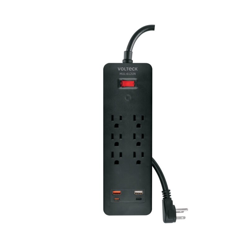 MUL-612UN.jpg Código: 45663 Multicontacto 6 entradas, 2 USB A + 2 USB C, negro, VOLTECK MUL-612UN
