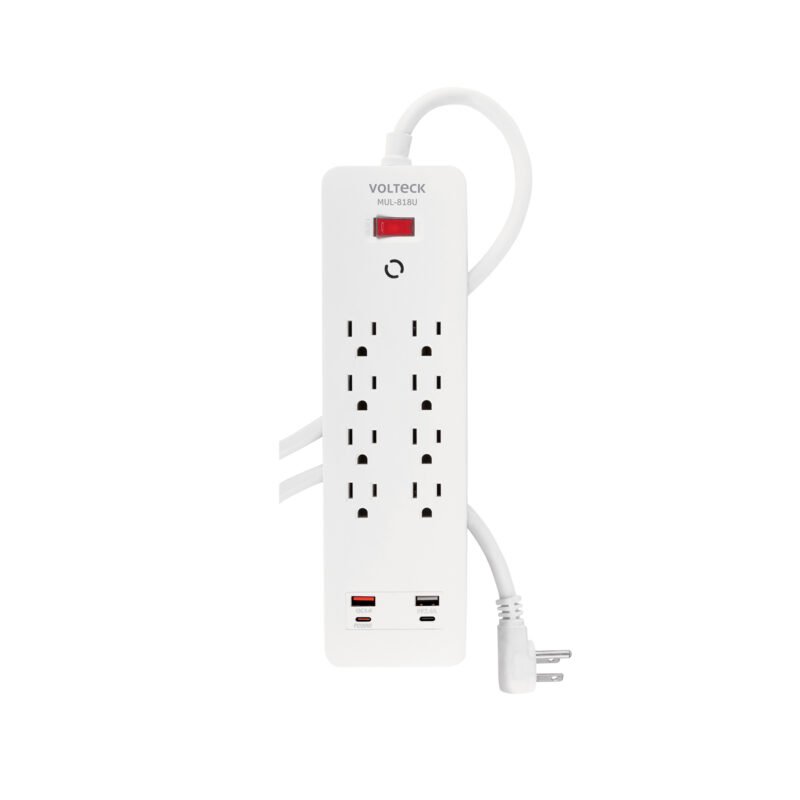MUL-818U.jpg Código: 45586 Multicontacto 8 entradas, 2 USB A + 2 USB C, blanco, VOLTECK MUL-818U