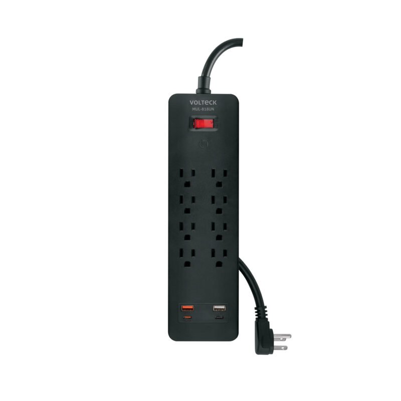 MUL-818UN.jpg Código: 45661 Multicontacto 8 entradas, 2 USB A + 2 USB C, negro, VOLTECK MUL-818UN